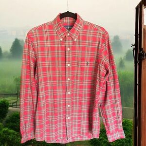 RALPH LAUREN Classic Fit Red Plaid Shirt Cotton Polo M